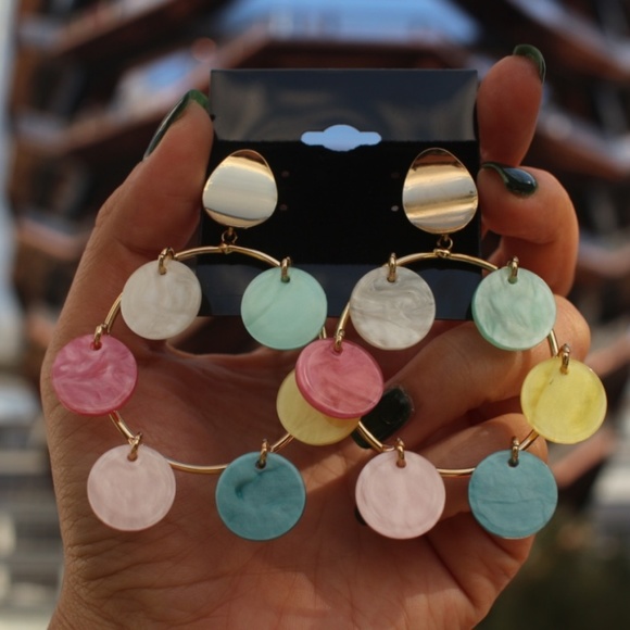 New 925 Large Multi color hoops dangling earrings - Picture 6 of 8